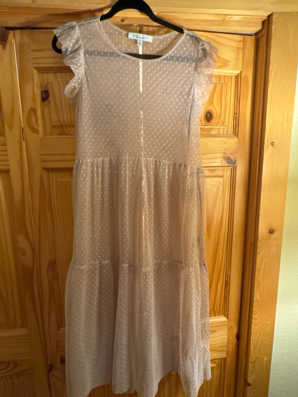 Sweet Rain Dusty Purple Sheer Dot Tiered Midi Dress